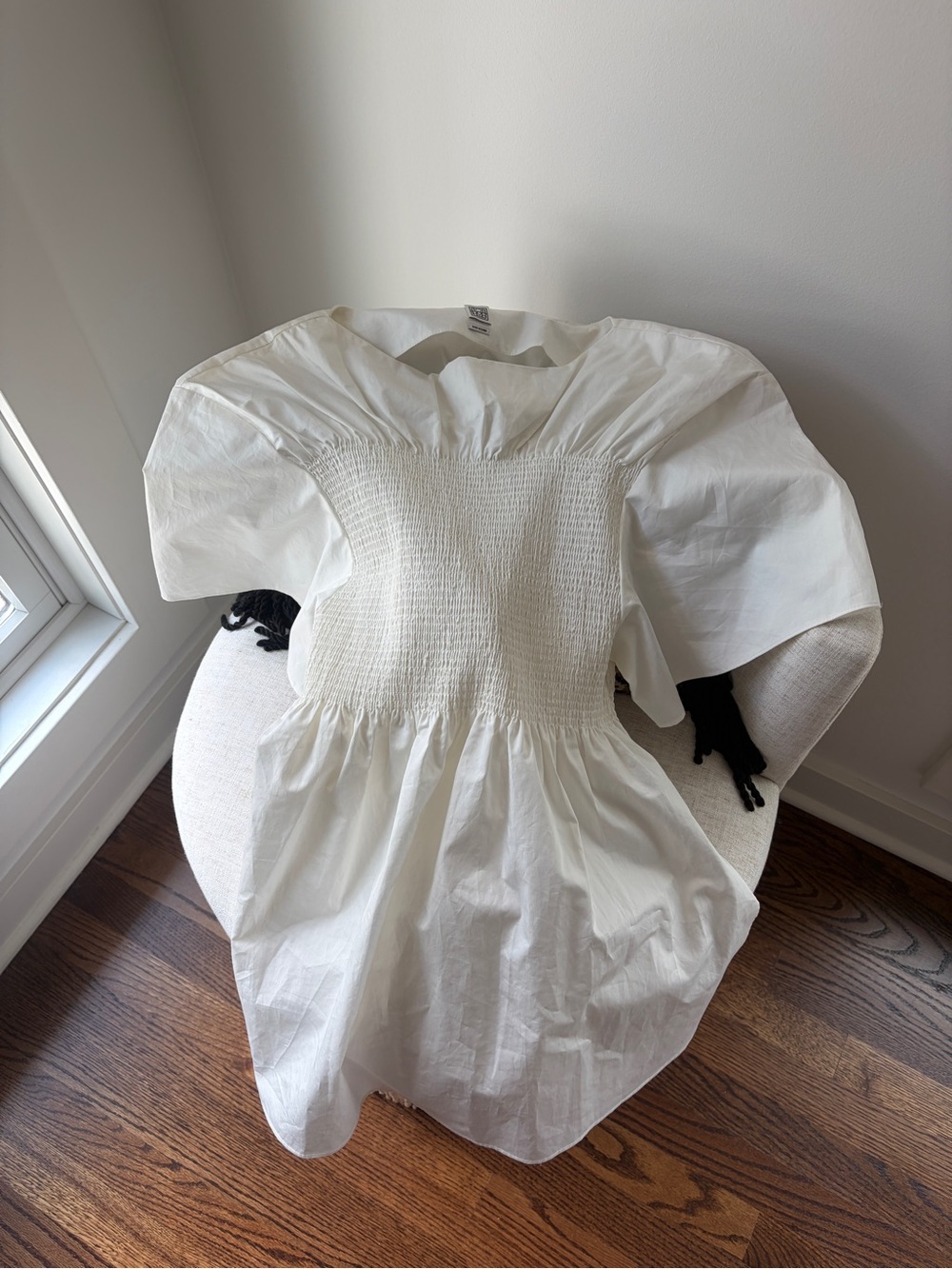 TOTEME White Smocked Bodice Cotton Top